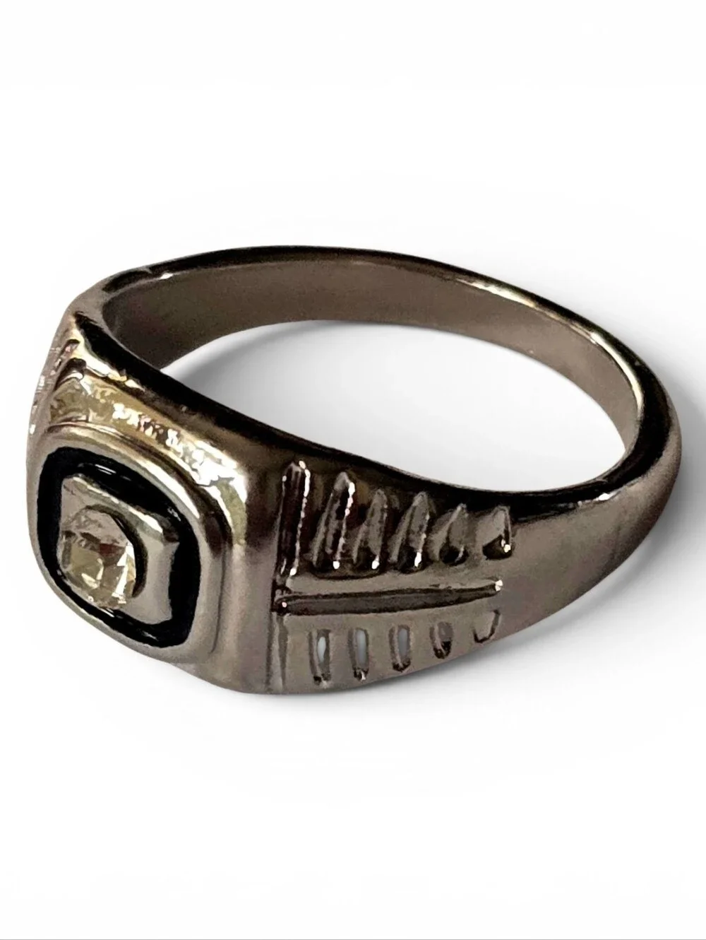 BLACK EBONY OBSIDIAN BEZEL SET CZ TITANIUM QUALITY SILVER SIZE 11 TEXTURED  BAND